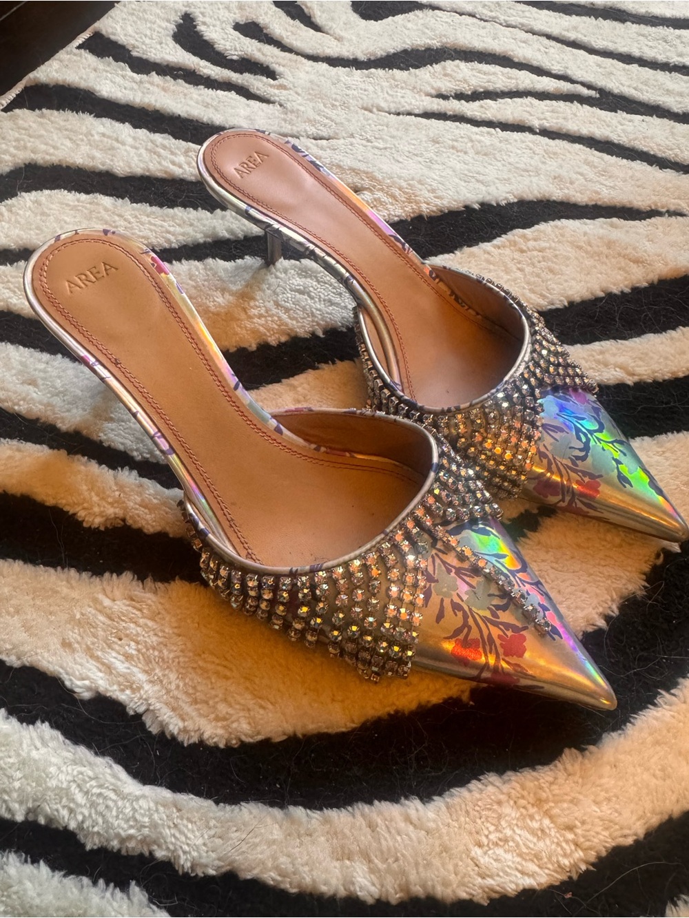 AREA Iridescent Crystal-Embellished Pointed Mule - Multi